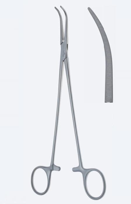 Зажими дисекційні та лігатурні Overholt, Slim Line, фіг. 6, вигнуті, зубчас. щелепи, з кремальєрою, довжина 300 мм. Бренд - Asanus Medizintechnik Gmb, Німеччина